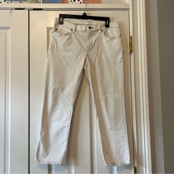 Eileen Fisher Denim - Eileen Fisher Unnat Cropped Cream Raw Hem Organic Cotton Jeans Size 6